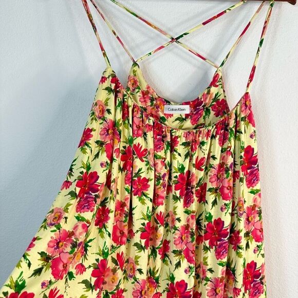 Calvin Klein Strappy Floral Mini Dress Womens 8 Feminine Coastal Fairycore Chic - Picture 3 of 9